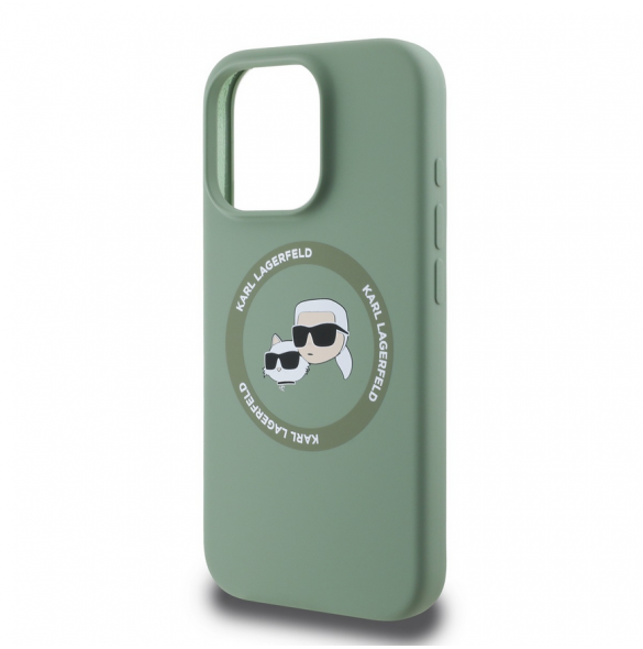 Karl Lagerfeld flytande silikon K&CH Heads MagSafe-fodral till iPhone 16 Pro Kaki
