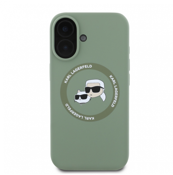 Karl Lagerfeld flytande silikon K&CH Heads MagSafe-fodral till iPhone 16 Kaki
