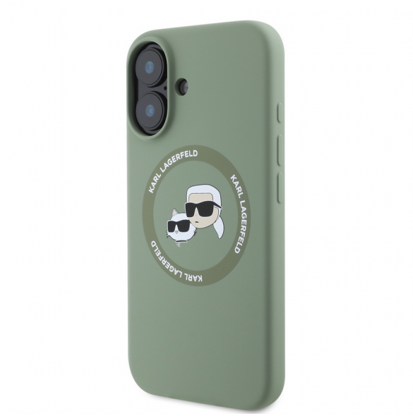 Karl Lagerfeld flytande silikon K&CH Heads MagSafe-fodral till iPhone 16 Kaki