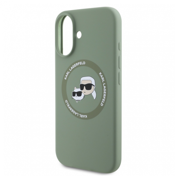 Karl Lagerfeld flytande silikon K&CH Heads MagSafe-fodral till iPhone 16 Kaki
