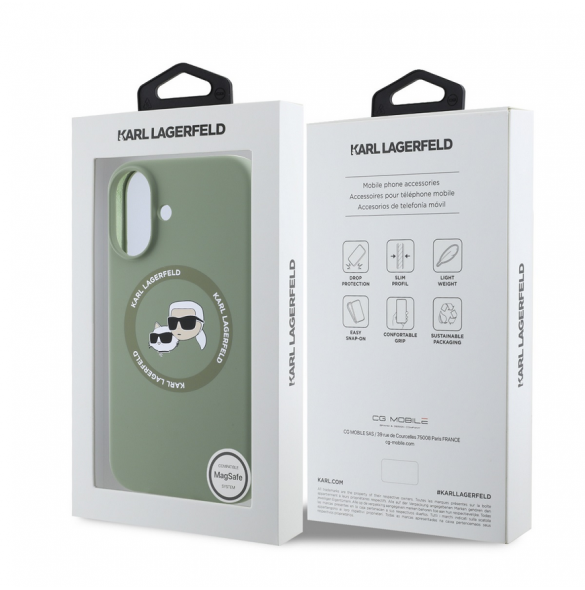 Karl Lagerfeld flytande silikon K&CH Heads MagSafe-fodral till iPhone 16 Kaki