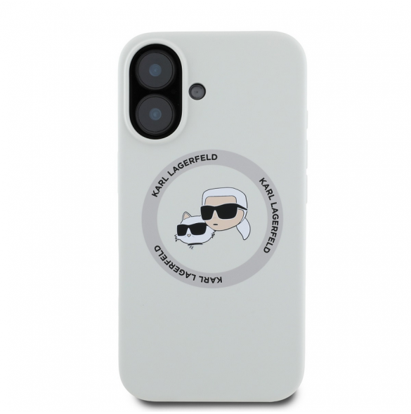 Karl Lagerfeld flytande silikon K&CH Heads MagSafe-fodral till iPhone 16 Beige