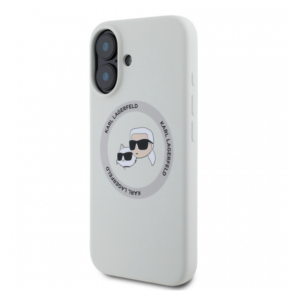 Karl Lagerfeld flytande silikon K&CH Heads MagSafe-fodral till iPhone 16 Beige