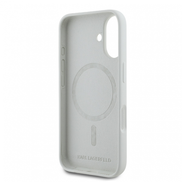 Karl Lagerfeld flytande silikon K&CH Heads MagSafe-fodral till iPhone 16 Beige