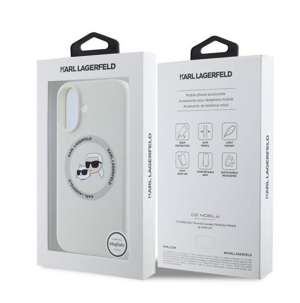 Karl Lagerfeld flytande silikon K&CH Heads MagSafe-fodral till iPhone 16 Beige
