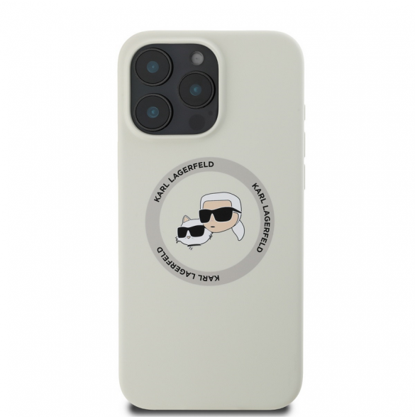 Karl Lagerfeld flytande silikon K&CH Heads MagSafe-fodral för iPhone 16 Pro Max Beige