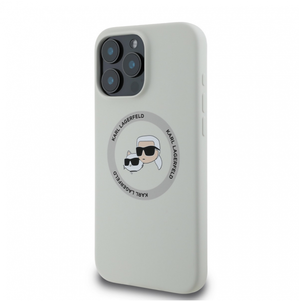 Karl Lagerfeld flytande silikon K&CH Heads MagSafe-fodral för iPhone 16 Pro Max Beige