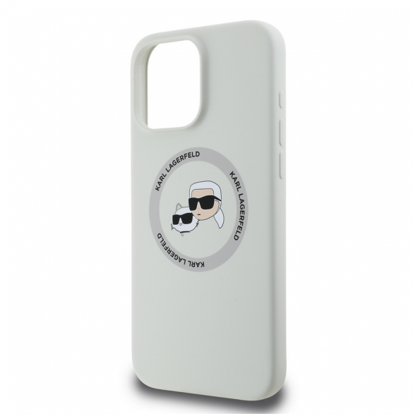 Karl Lagerfeld flytande silikon K&CH Heads MagSafe-fodral för iPhone 16 Pro Max Beige