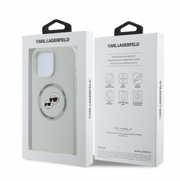 Karl Lagerfeld flytande silikon K&CH Heads MagSafe-fodral för iPhone 16 Pro Max Beige