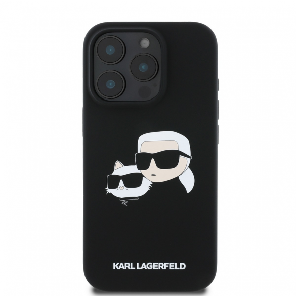 Karl Lagerfeld flytande silikon Double Heads MagSafe-fodral för iPhone 16 Pro Svart