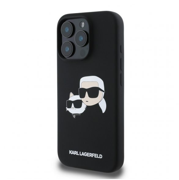 Karl Lagerfeld flytande silikon Double Heads MagSafe-fodral för iPhone 16 Pro Svart