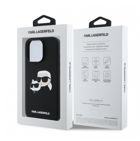 Karl Lagerfeld flytande silikon Double Heads MagSafe-fodral för iPhone 16 Pro Svart