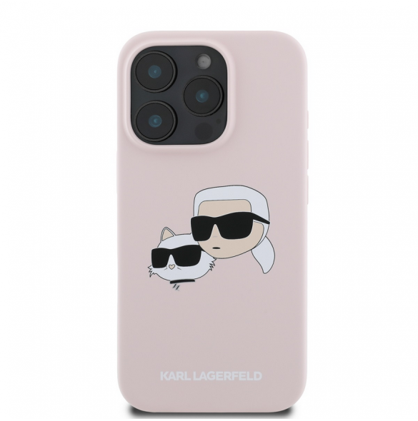 Karl Lagerfeld flytande silikon Double Heads MagSafe-fodral för iPhone 16 Pro Max Rosa