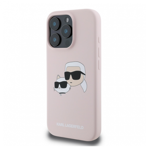 Karl Lagerfeld flytande silikon Double Heads MagSafe-fodral för iPhone 16 Pro Max Rosa