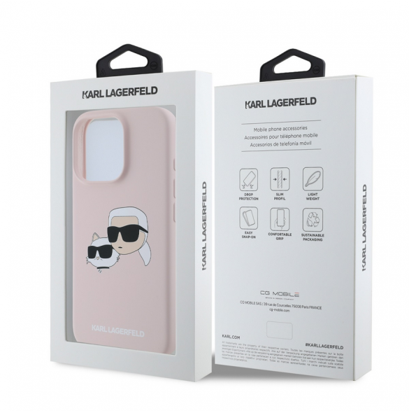 Karl Lagerfeld flytande silikon Double Heads MagSafe-fodral för iPhone 16 Pro Max Rosa