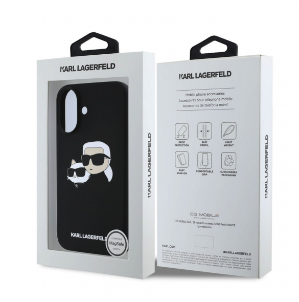 Karl Lagerfeld Flytande Silikon Double Heads MagSafe Fodral för iPhone 16 Plus Svart
