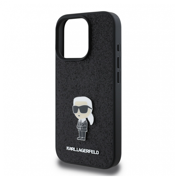 Karl Lagerfeld Fixed Glitter Metal Ikonik Fodral för iPhone 16 Pro Svart