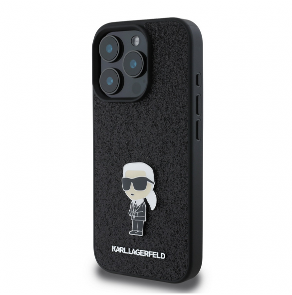 Karl Lagerfeld Fixed Glitter Metal Ikonik Fodral för iPhone 16 Pro Max Svart