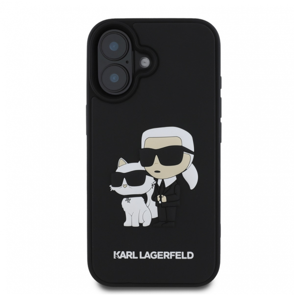 Karl Lagerfeld 3D-gummi Karl och Choupette-fodral till iPhone 16 Plus Svart