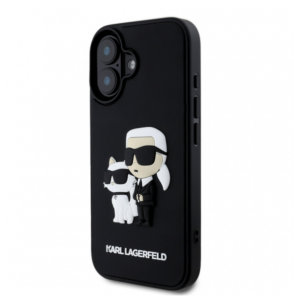 Karl Lagerfeld 3D-gummi Karl och Choupette-fodral till iPhone 16 Plus Svart