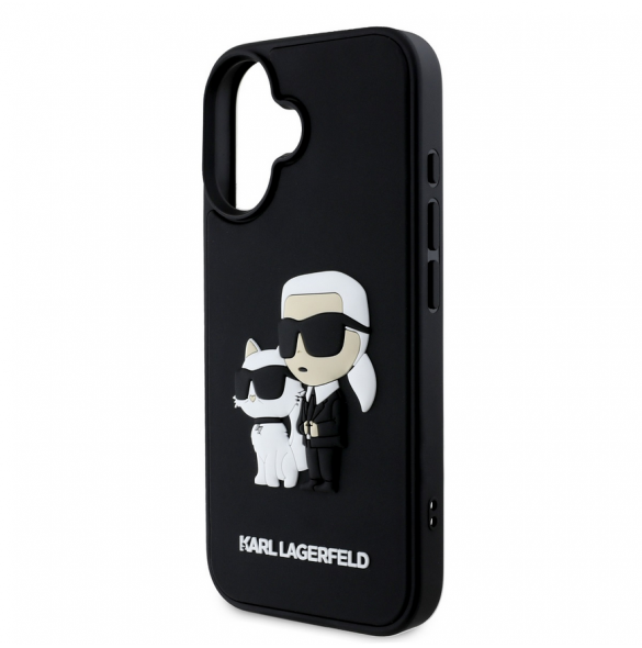 Karl Lagerfeld 3D-gummi Karl och Choupette-fodral till iPhone 16 Plus Svart