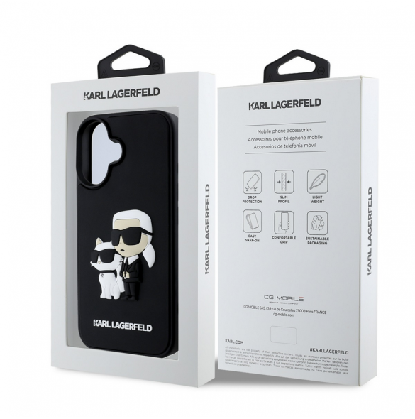 Karl Lagerfeld 3D-gummi Karl och Choupette-fodral till iPhone 16 Plus Svart