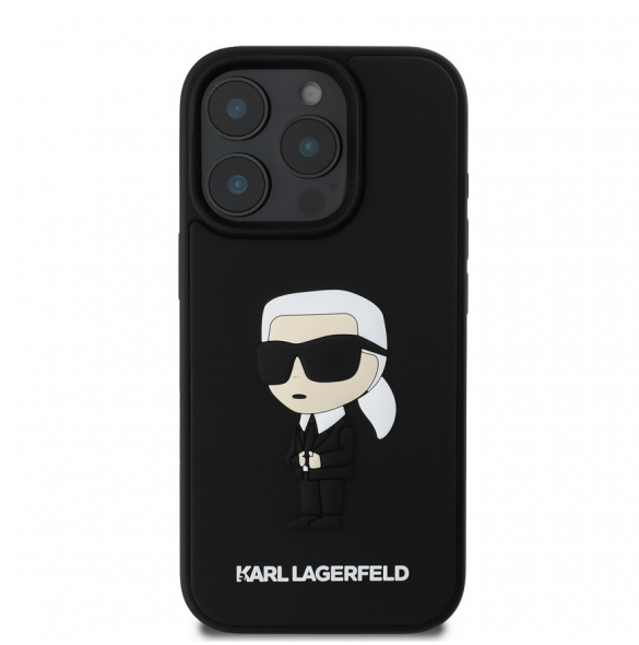 Karl Lagerfeld 3D Gummi Ikonik Fodral för iPhone 16 Pro Svart