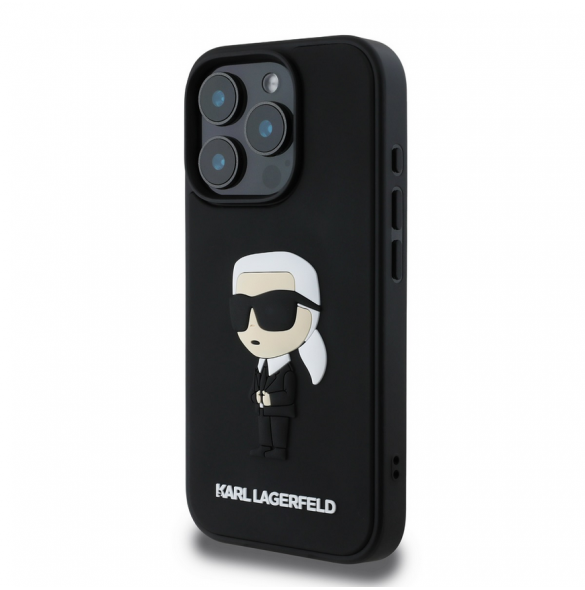 Karl Lagerfeld 3D Gummi Ikonik Fodral för iPhone 16 Pro Svart