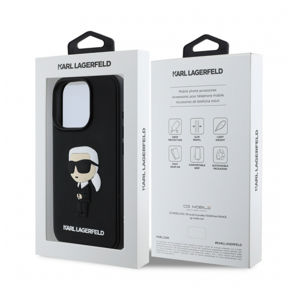 Karl Lagerfeld 3D Gummi Ikonik Fodral för iPhone 16 Pro Svart