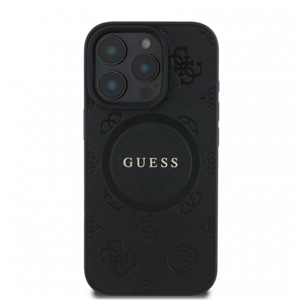 Guess Saffiano Peony Stamp MagSafe Fodral till iPhone 16 Pro Svart