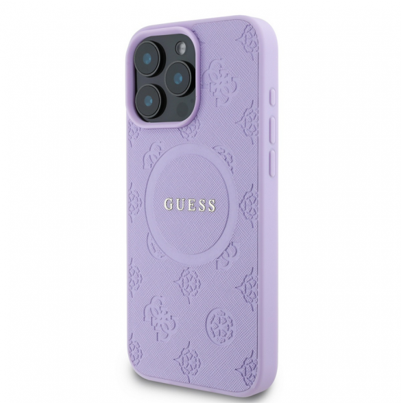Guess Saffiano Peony Stamp MagSafe Fodral till iPhone 16 Pro Max Lila