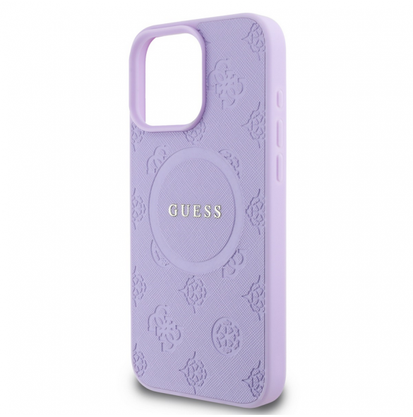 Guess Saffiano Peony Stamp MagSafe Fodral till iPhone 16 Pro Max Lila