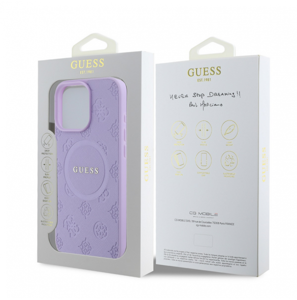 Guess Saffiano Peony Stamp MagSafe Fodral till iPhone 16 Pro Max Lila