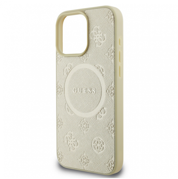 Guess Saffiano Peony Stamp MagSafe Fodral till iPhone 16 Pro Gold