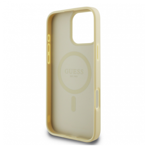 Guess Saffiano Peony Stamp MagSafe Fodral till iPhone 16 Pro Gold