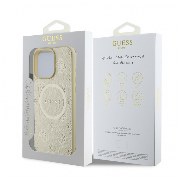 Guess Saffiano Peony Stamp MagSafe Fodral till iPhone 16 Pro Gold