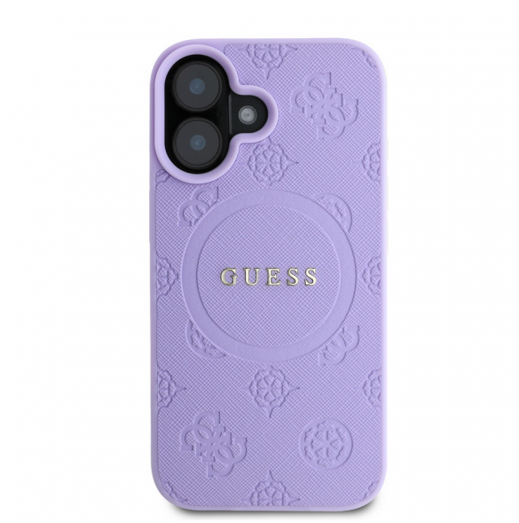 Guess Saffiano Peony Stamp MagSafe Fodral till iPhone 16 Lila