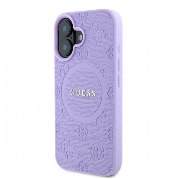 Guess Saffiano Peony Stamp MagSafe Fodral till iPhone 16 Lila