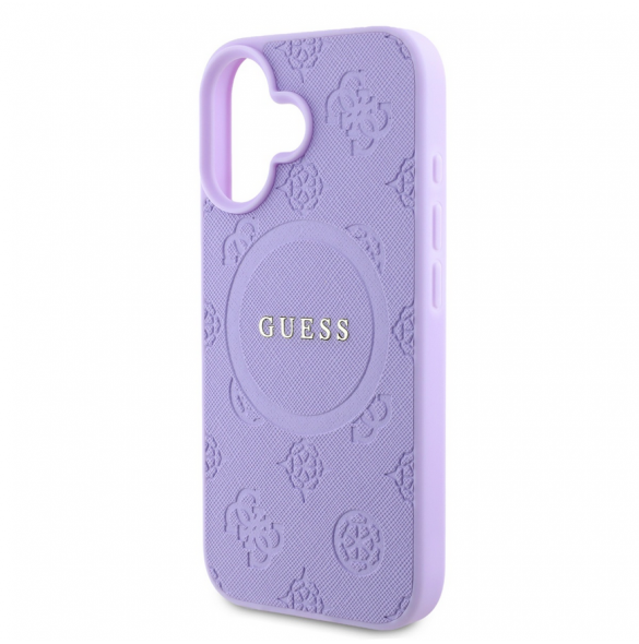 Guess Saffiano Peony Stamp MagSafe Fodral till iPhone 16 Lila