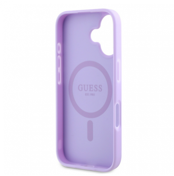 Guess Saffiano Peony Stamp MagSafe Fodral till iPhone 16 Lila