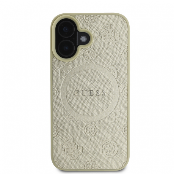 Guess Saffiano Peony Stamp MagSafe Fodral till iPhone 16 Gold