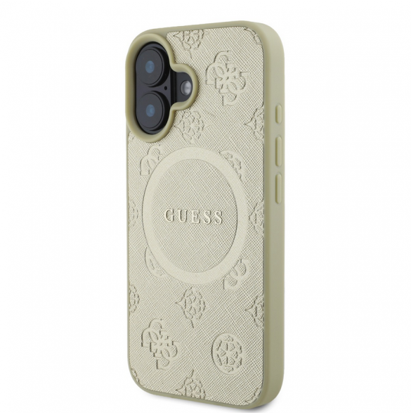 Guess Saffiano Peony Stamp MagSafe Fodral till iPhone 16 Gold
