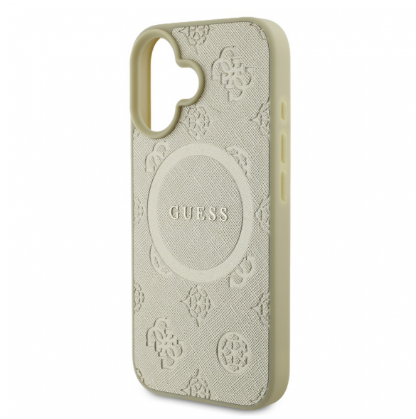 Guess Saffiano Peony Stamp MagSafe Fodral till iPhone 16 Gold