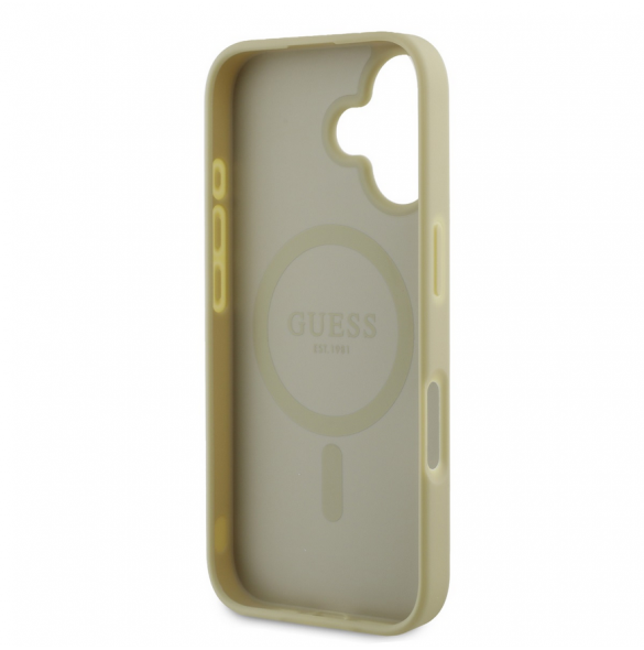 Guess Saffiano Peony Stamp MagSafe Fodral till iPhone 16 Gold