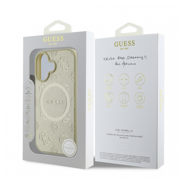 Guess Saffiano Peony Stamp MagSafe Fodral till iPhone 16 Gold