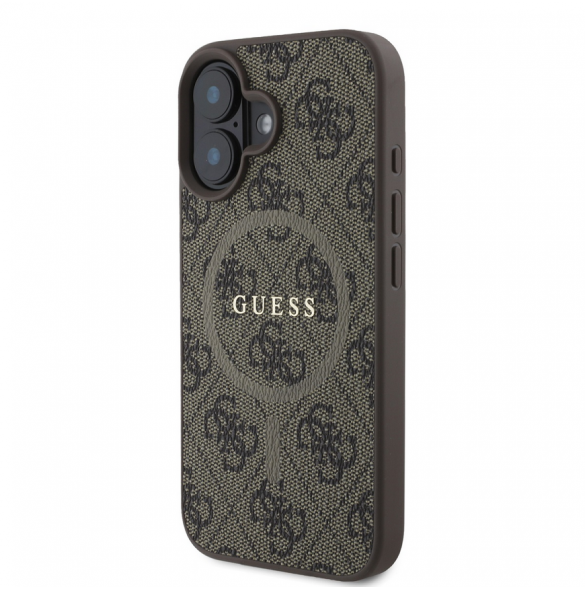Guess PU Leather 4G Colored Ring MagSafe Fodral till iPhone 16 Brun