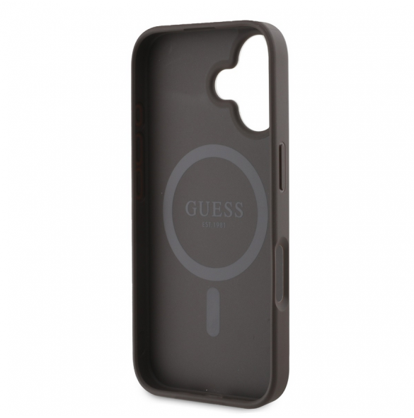 Guess PU Leather 4G Colored Ring MagSafe Fodral till iPhone 16 Brun