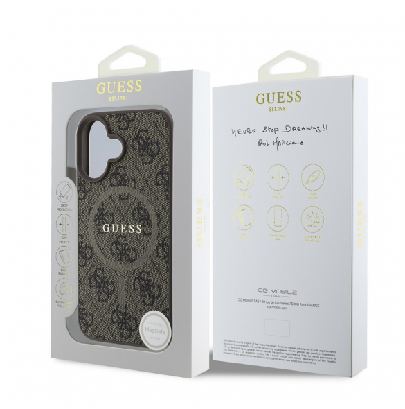 Guess PU Leather 4G Colored Ring MagSafe Fodral till iPhone 16 Brun