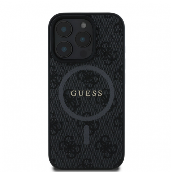 Guess PU Leather 4G Colored Ring MagSafe Fodral för iPhone 16 Pro Svart