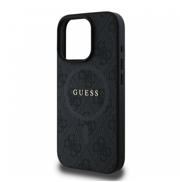 Guess PU Leather 4G Colored Ring MagSafe Fodral för iPhone 16 Pro Svart